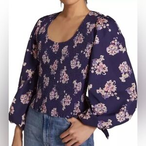 Maeve - Smocked Peplum Tank-Women's Size: Large-Color: Navy- NEW!!